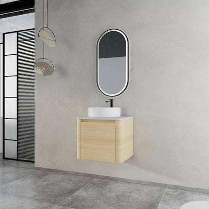 24-inch White Oak Bathroom Vanity with White Ceramic Vessel Sink