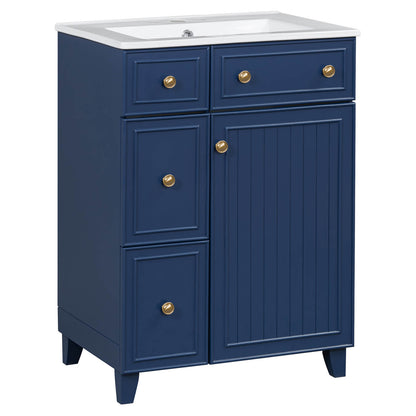 24-inch vanity for small bathrooms with modern navy blue and gold design