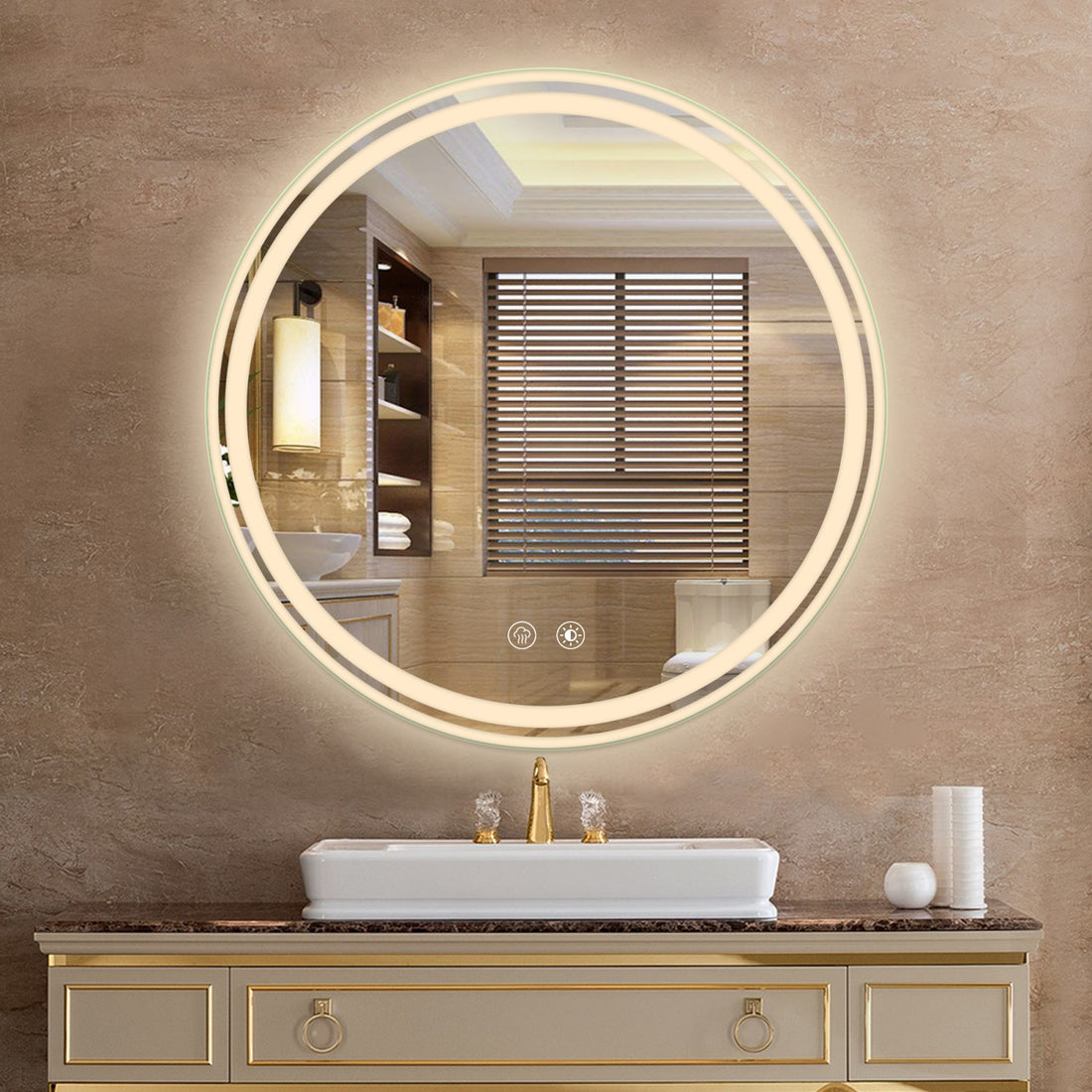24 Inch Round LED Bathroom Mirror with Dimmable Lighting and Anti-Fog Function