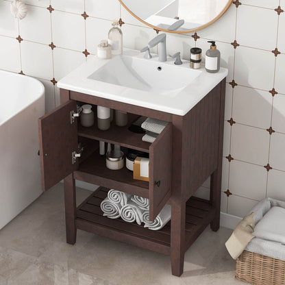 24&quot; Modern Freestanding Bathroom Vanity with Open Style Shelf, Including Ceramic Sink