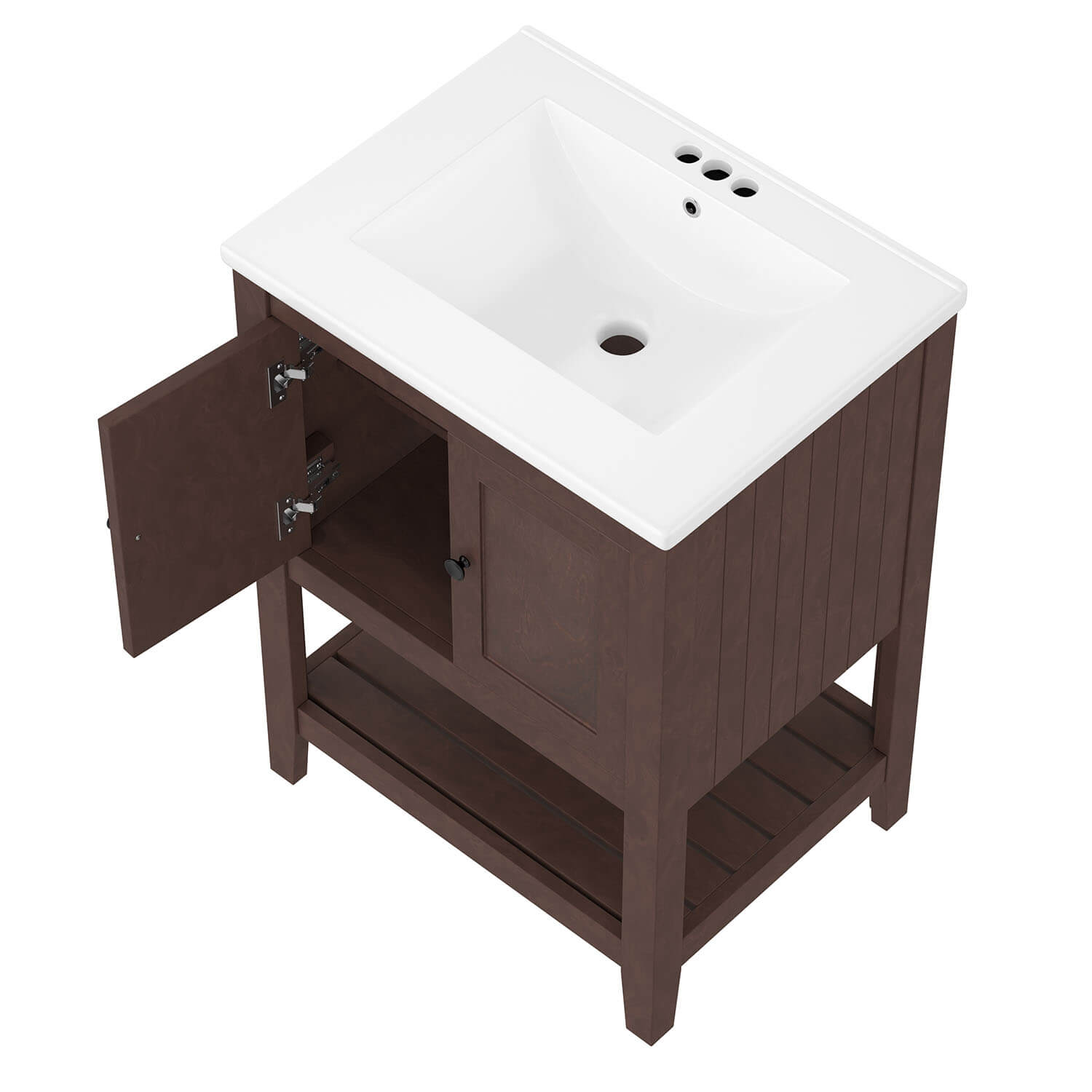 24&quot; Modern Freestanding Bathroom Vanity with Open Style Shelf, Including Ceramic Sink