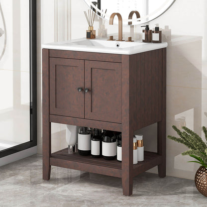 24&quot; Modern Freestanding Bathroom Vanity with Open Style Shelf, Including Ceramic Sink
