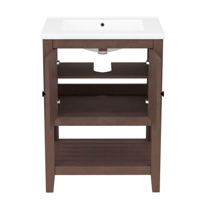 24&quot; Modern Freestanding Bathroom Vanity with Open Style Shelf, Including Ceramic Sink