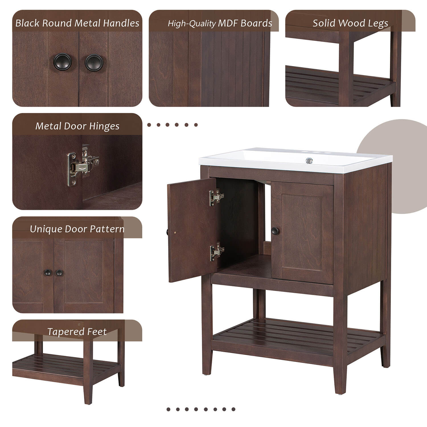 24&quot; Modern Freestanding Bathroom Vanity with Open Style Shelf, Including Ceramic Sink