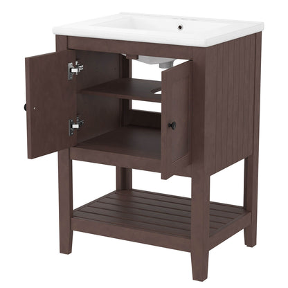 24&quot; Modern Freestanding Bathroom Vanity with Open Style Shelf, Including Ceramic Sink