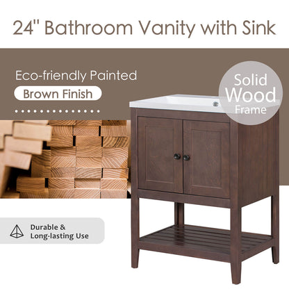 24&quot; Modern Freestanding Bathroom Vanity with Open Style Shelf, Including Ceramic Sink