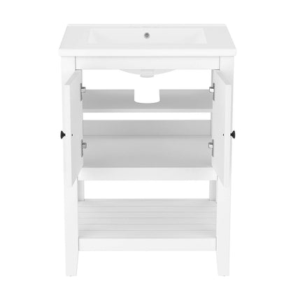 24&quot; Modern Freestanding Bathroom Vanity with Open Style Shelf, Including Ceramic Sink