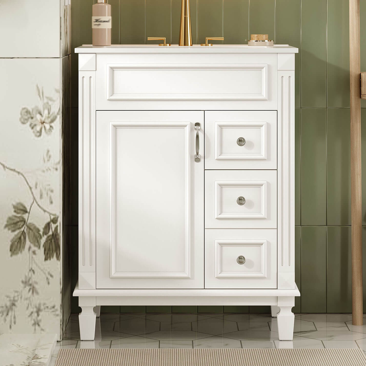 24 inch Freestanding Bathroom Vanity Storage Cabinet with Ceramic Sink