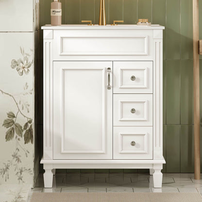 24 inch Freestanding Bathroom Vanity Storage Cabinet with Ceramic Sink