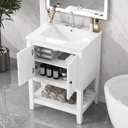 24&quot; Modern Freestanding Bathroom Vanity with Open Style Shelf, Including Ceramic Sink