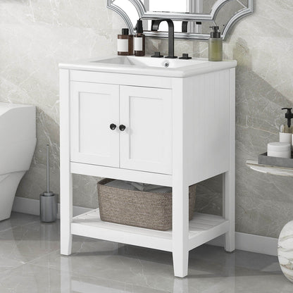 24&quot; Modern Freestanding Bathroom Vanity with Open Style Shelf, Including Ceramic Sink
