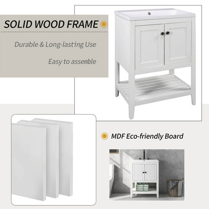 24&quot; Modern Freestanding Bathroom Vanity with Open Style Shelf, Including Ceramic Sink