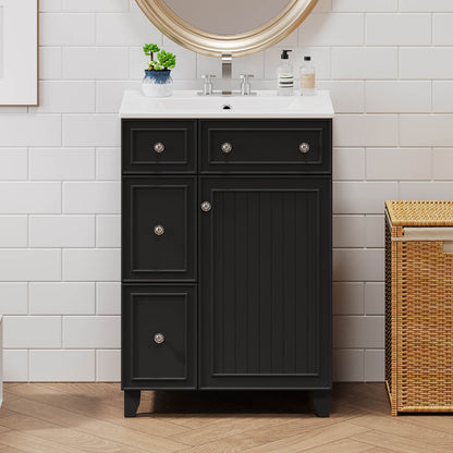 24 inch Small Black Bathroom Vanity with 2 Drawers