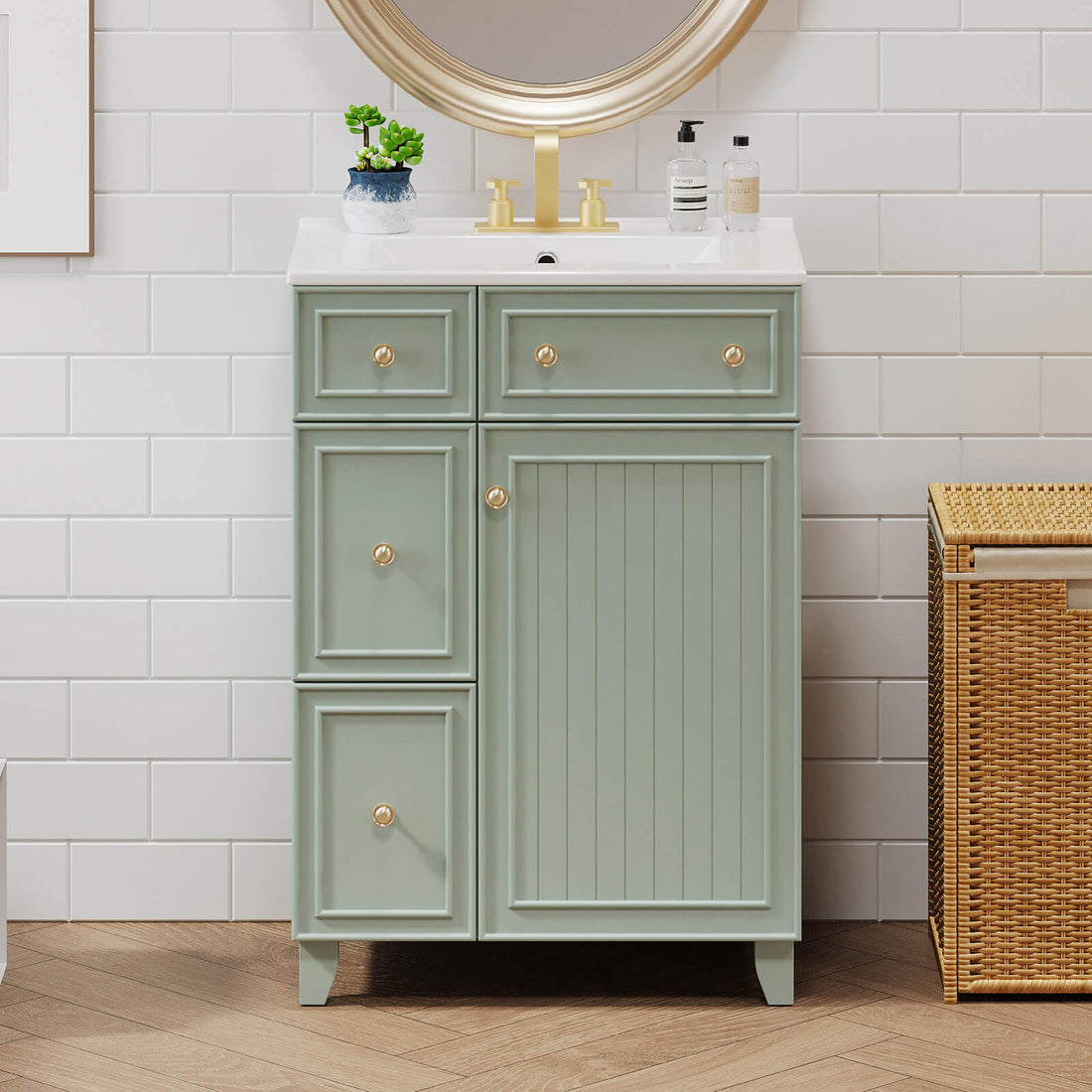 24 inch Small Size Light Gray-Green Bathroom Vanity