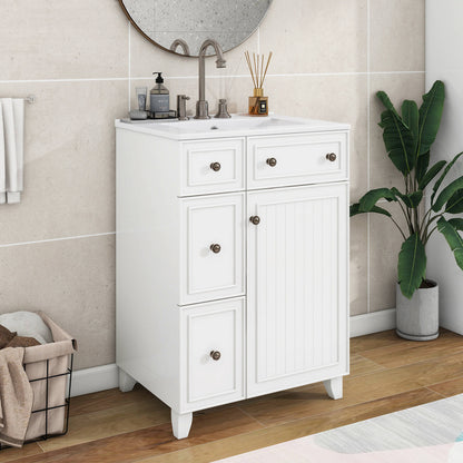 24 inch Small White Bathroom Vanity with 2 Drawers