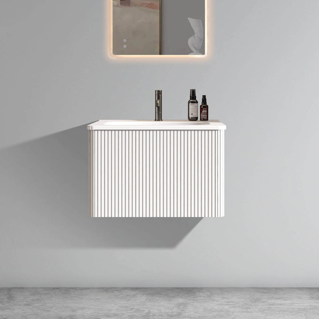 24 inch Striped White Bathroom Vanity with Ceramic Sink