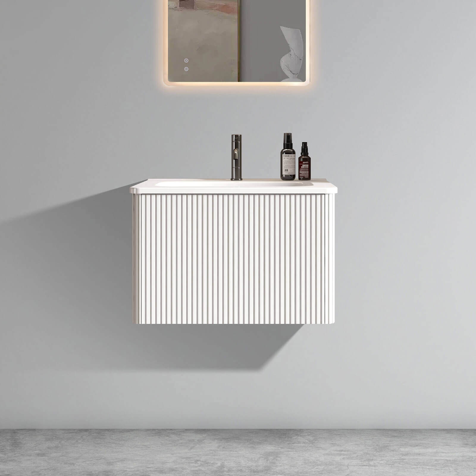24 inch Striped White Bathroom Vanity with Ceramic Sink