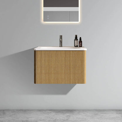 24 inch Striped White Oak Bathroom Vanity with Ceramic Sink