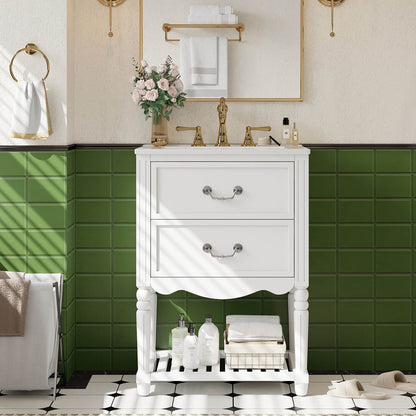 24 inch Vintage White Bathroom Vanity with Wave Design