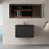 24 inch Walnut & Black Fluted Design Floating Vanity with Single-Hole Quartz Sand Sink