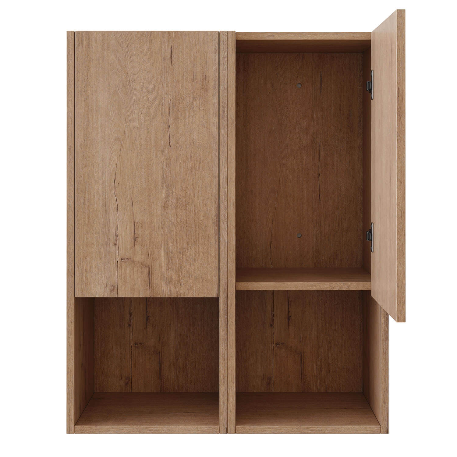 24 inch White-Oak Bathroom Wall Cabinet with Soft Close Doors and Open Shelves