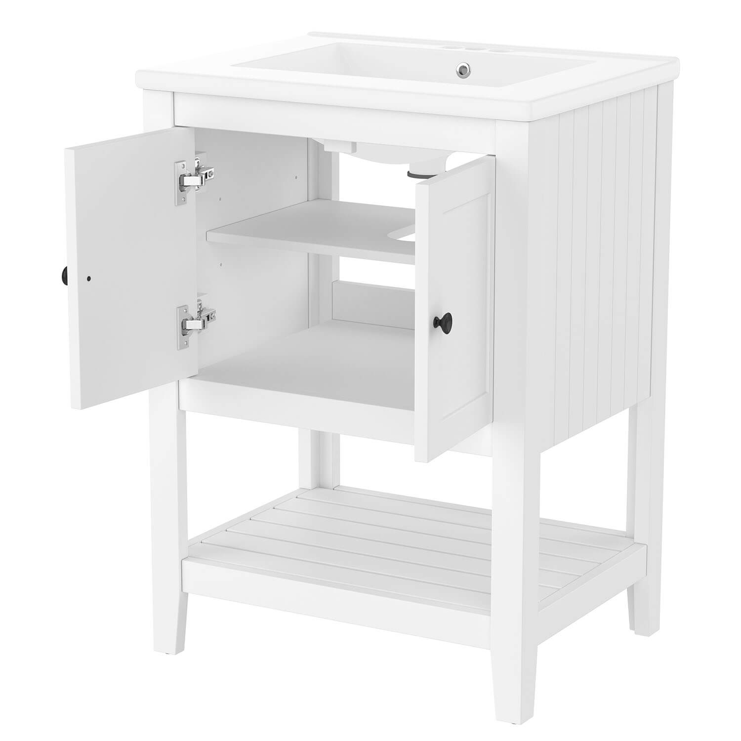 24&quot; Modern Freestanding Bathroom Vanity with Open Style Shelf, Including Ceramic Sink