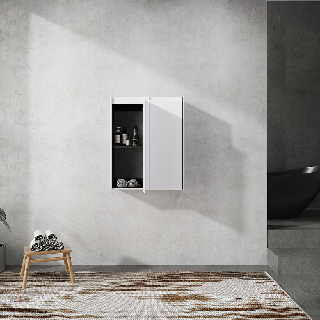 24 inch White Bathroom Wall Cabinet with Soft Close Doors and Shelves