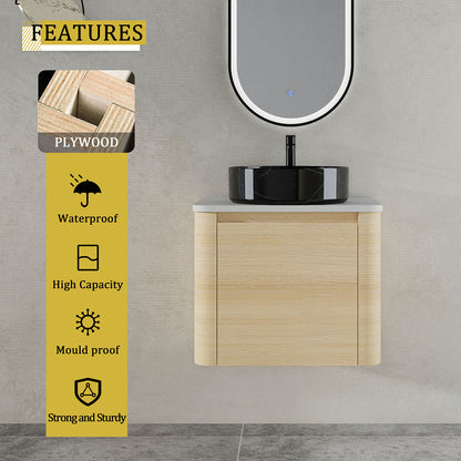 24 inch White Oak Bathroom Vanity with Black Marble Texture Ceramic Vessel Sink-material