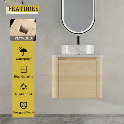 24 inch White Oak Bathroom Vanity with Golden Stone Pattern Ceramic Vessel Sink-material