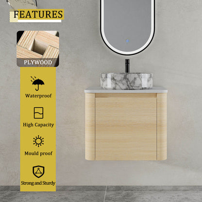 24 inch White Oak Bathroom Vanity with Marble Pattern Ceramic Vessel Sink-material