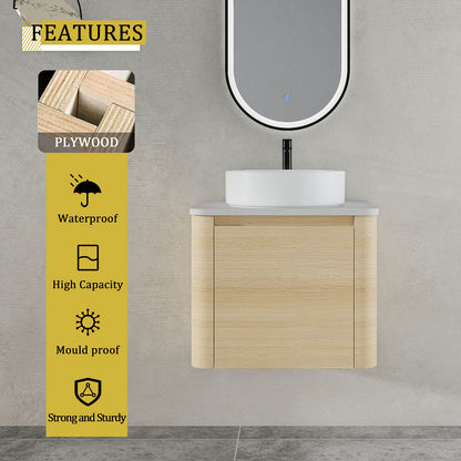 24 inch White Oak Bathroom Vanity with White Ceramic Vessel Sink-material