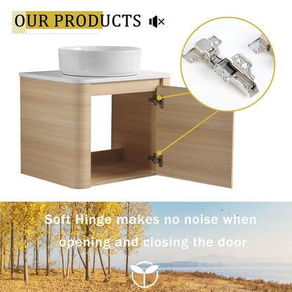 24 inch White Oak Bathroom Vanity with White Ceramic Vessel Sink-soft close doors