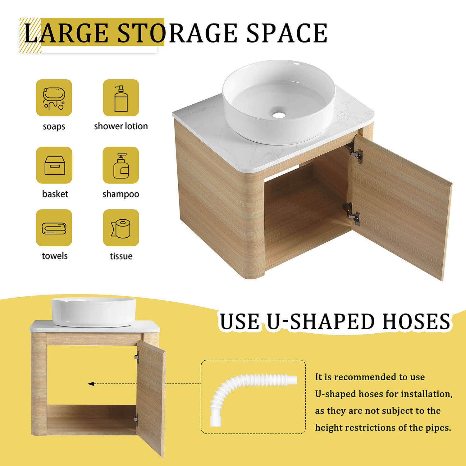 24 inch White Oak Bathroom Vanity with White Ceramic Vessel Sink-storage space