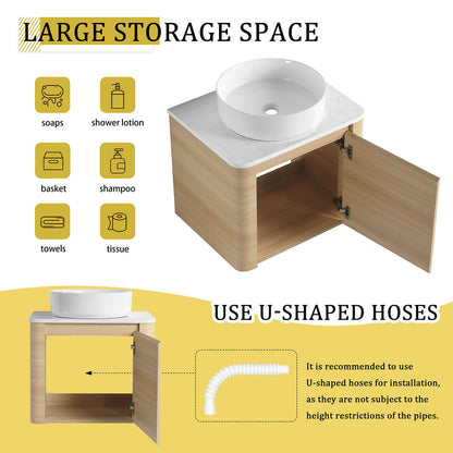 24 inch White Oak Bathroom Vanity with White Ceramic Vessel Sink-storage space