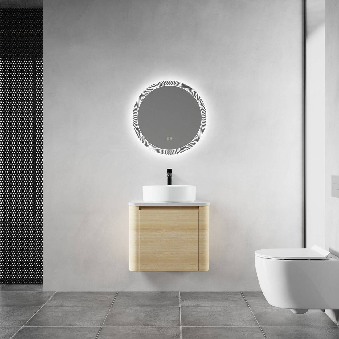 24 inch White Oak Bathroom Vanity with White Ceramic Vessel Sink