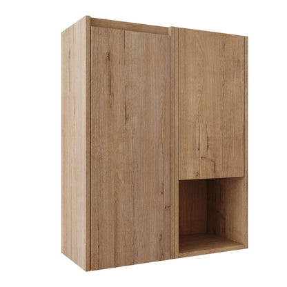 24 inch White Oak Bathroom Wall Cabinet with Doors and Open-Shelf