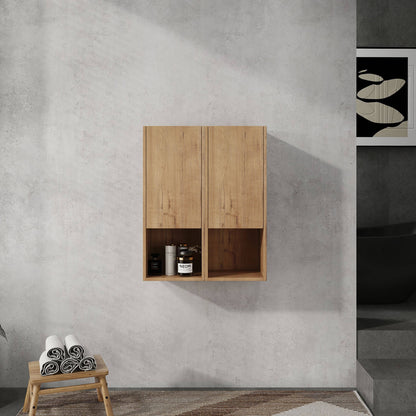 24 inch White Oak Bathroom Wall Cabinet with Soft Close Doors and Open Shelves