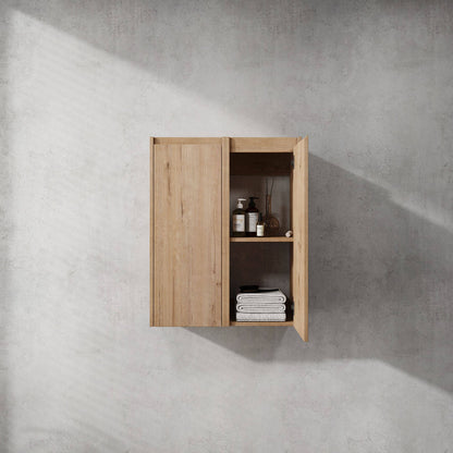 24 inch White Oak Bathroom Wall Cabinet with Soft Close Doors and Shelves