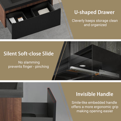 24 inch bathroom vanity cabinet with invisible handle soft close U shaped storage drawer