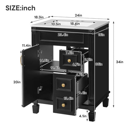 24 inch black freestanding bathroom vanity Dimensions