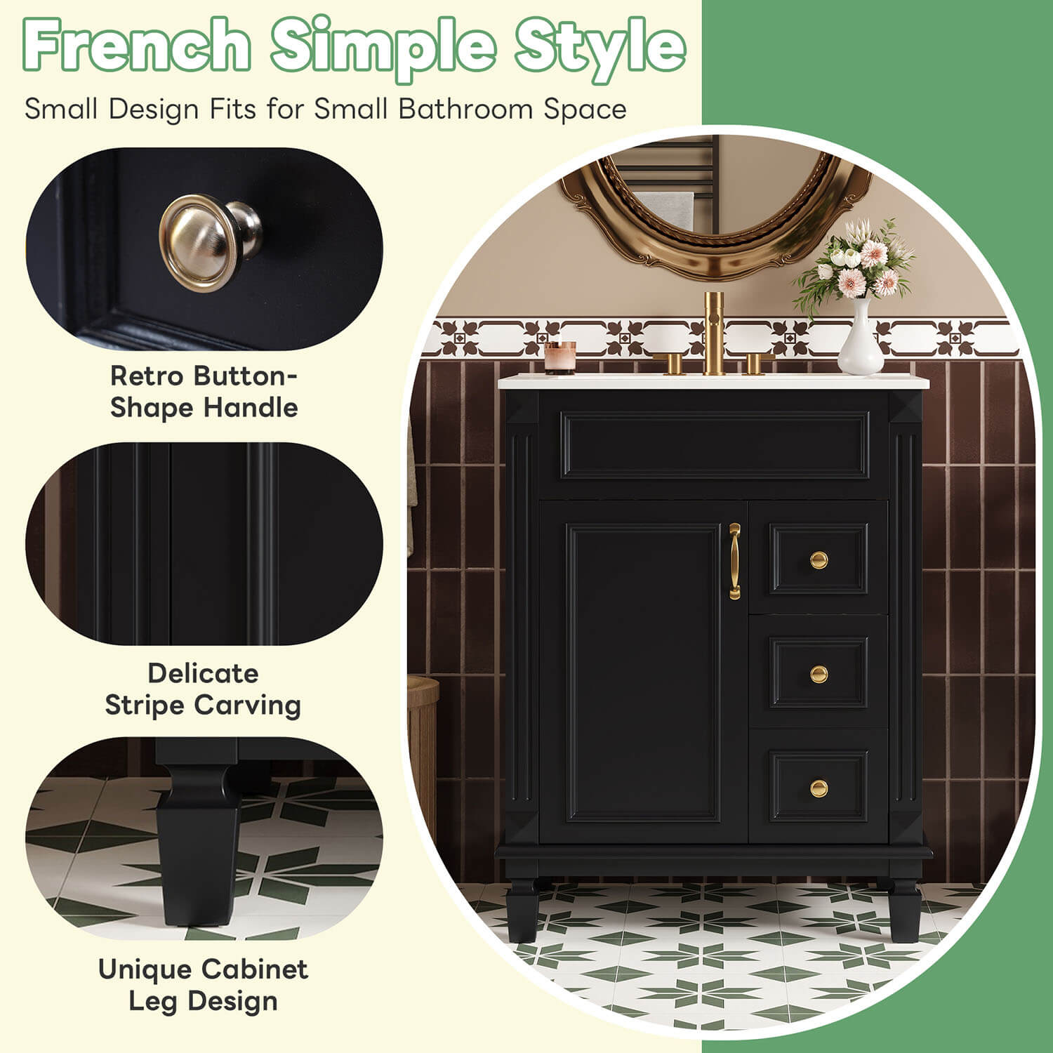 24 inch french simple style small bathroom vanity