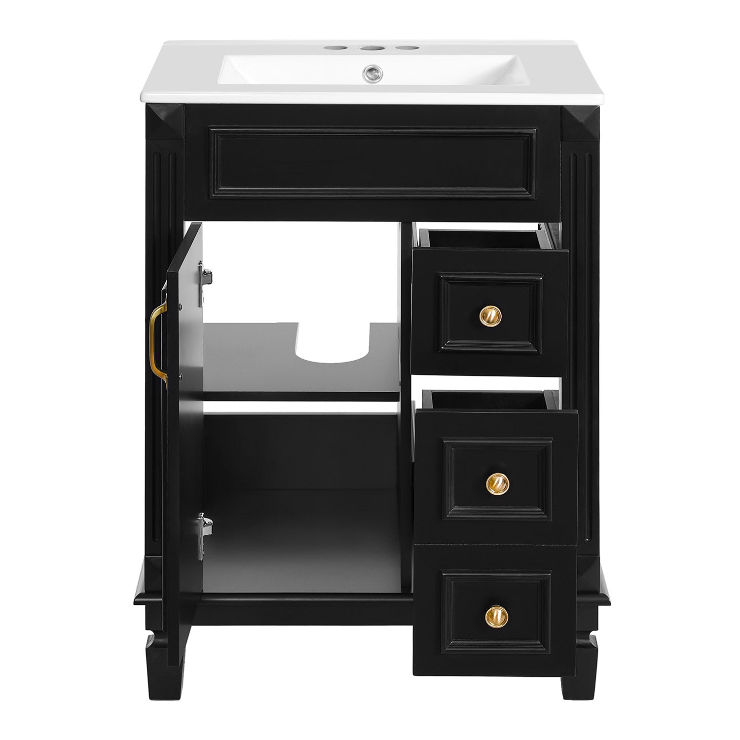 24 inch vanity with soft close doors drawers and storage space