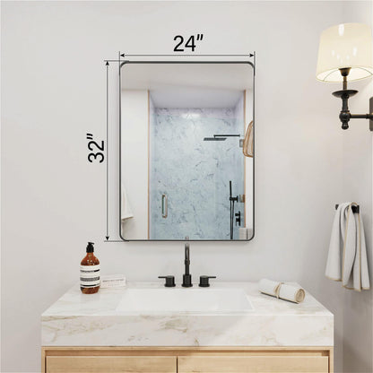 24 x 32 inches black framed rectangular wall mounted bathroom mirror