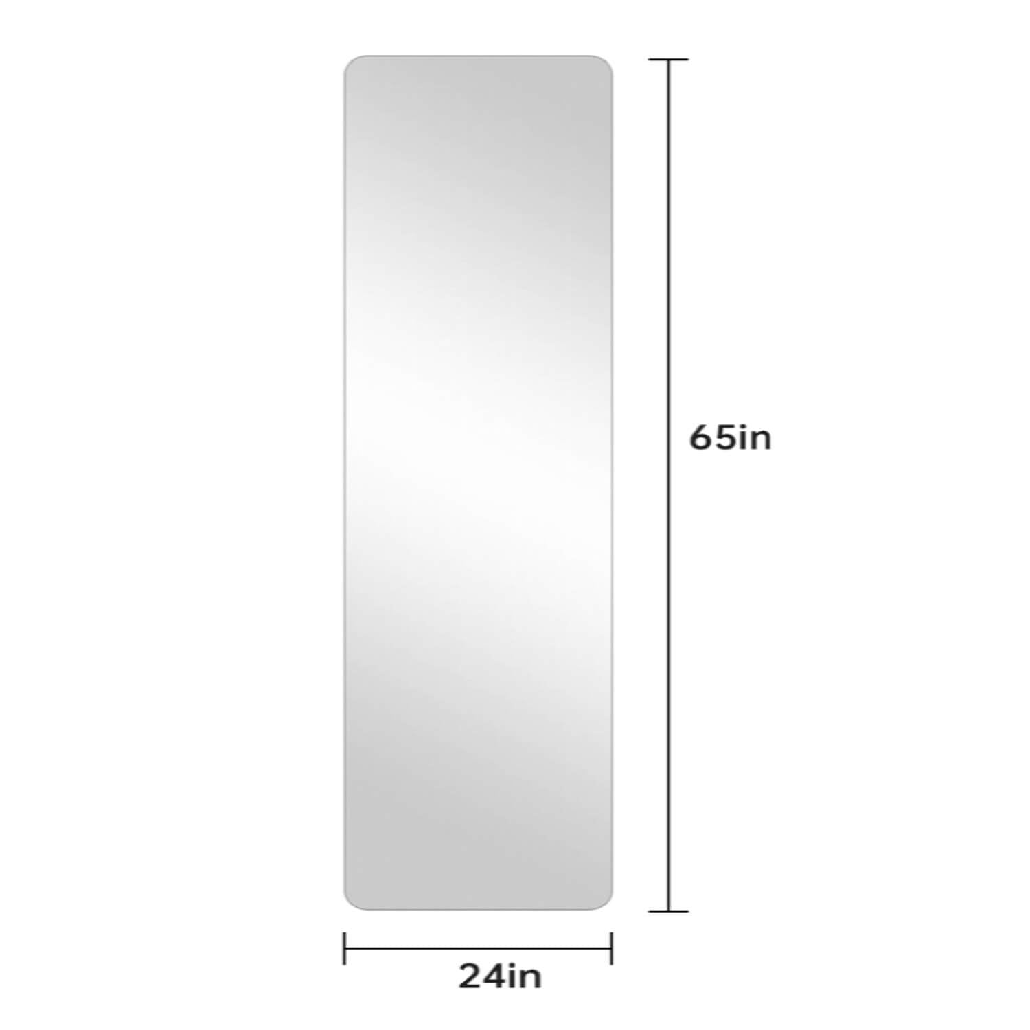 24 x 65 inches slim frameless full length mirror dimension view
