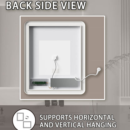 24x32in.Frameless Wall-Mount Anti-Fog LED Bathroom Mirror Back View