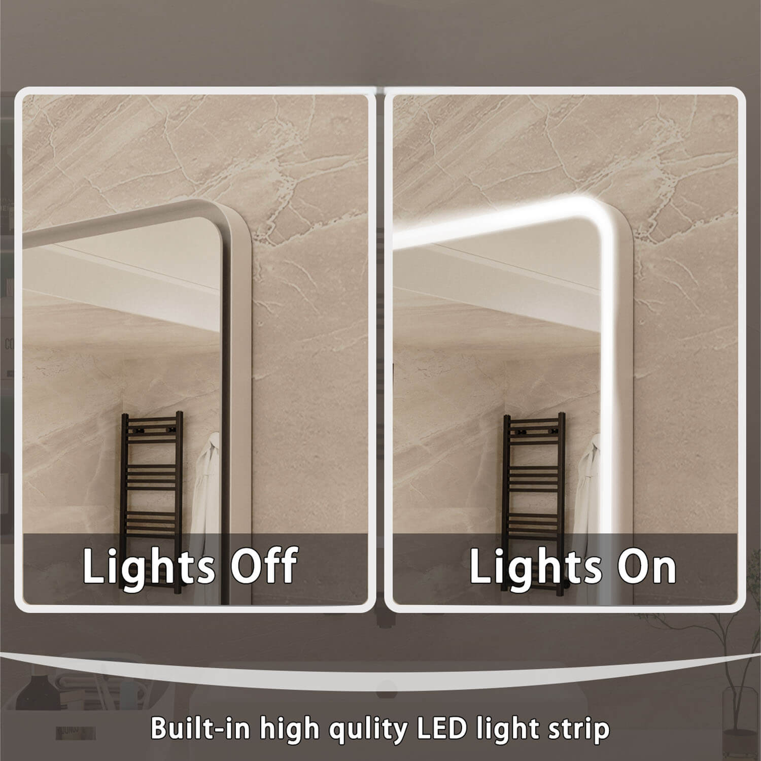 24x32in. Frameless Anti-Fog Bathroom Mirror with Built-in LED light strip