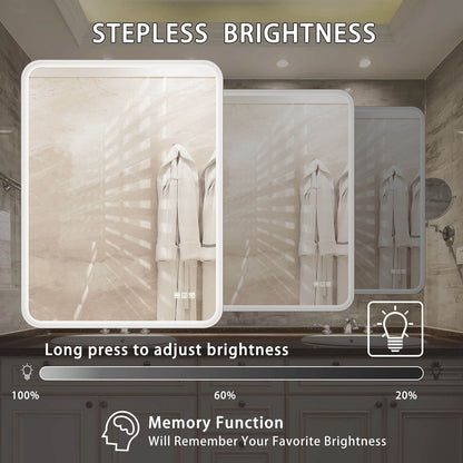 24x32in. Frameless Anti-Fog LED Bathroom Mirror with Memory Function