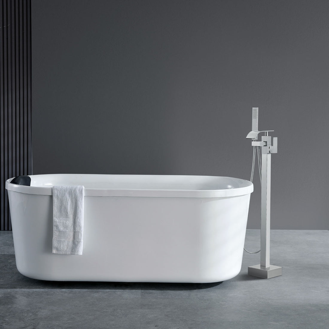 Bathroom Freestanding Tub Filler Faucet with Hand Shower Silver
