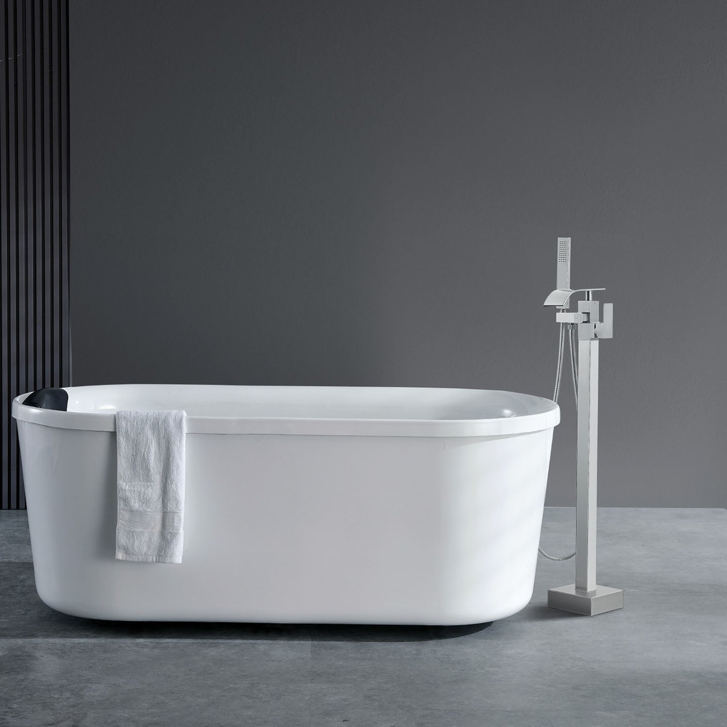 Bathroom Freestanding Tub Filler Faucet with Hand Shower Silver