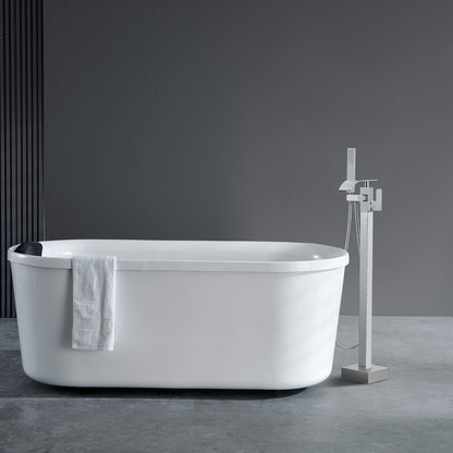 Bathroom Freestanding Tub Filler Faucet with Hand Shower Silver